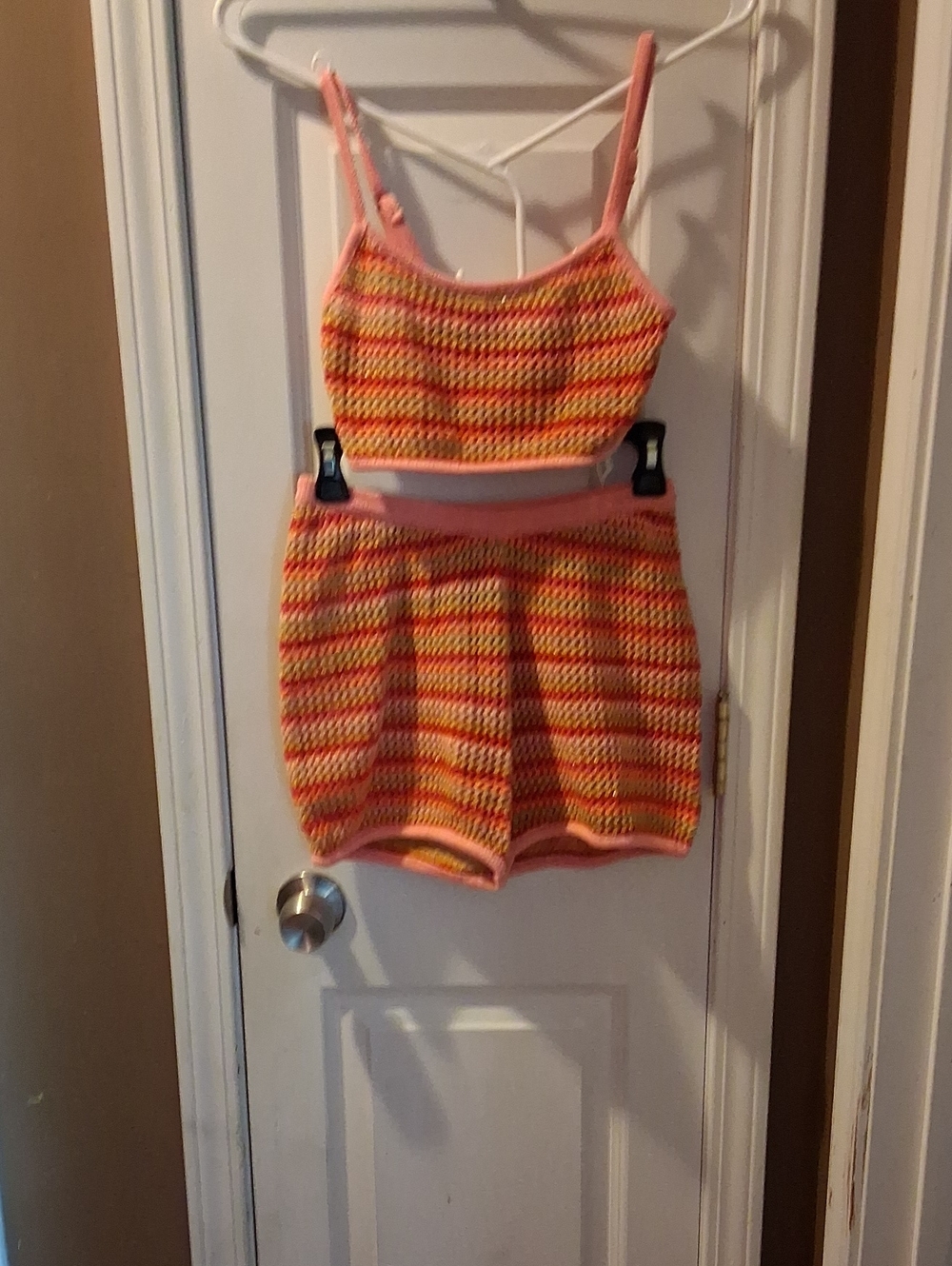 PrettyLittleThing Petite Gitter Knitted Pink Orange Yellow  Co-ord Shorts